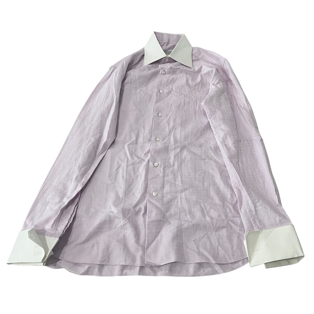 STEFANO RICCI Lavender White Contrast Collar French Cuff Dress Shirt 39/15.5